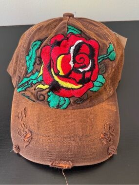 Hattitude Distressed Embroidered Rose Baseball Hat Adjustable NWT